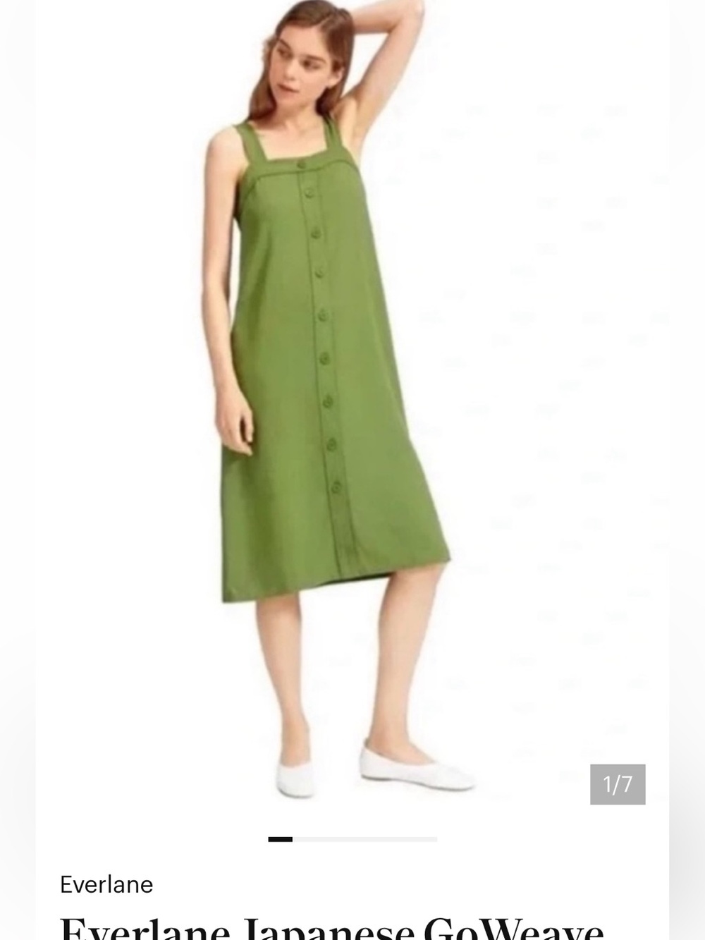 Everlane Olive Green Sleeveless Square-Neck Midi Dress - Picture 2 of 2